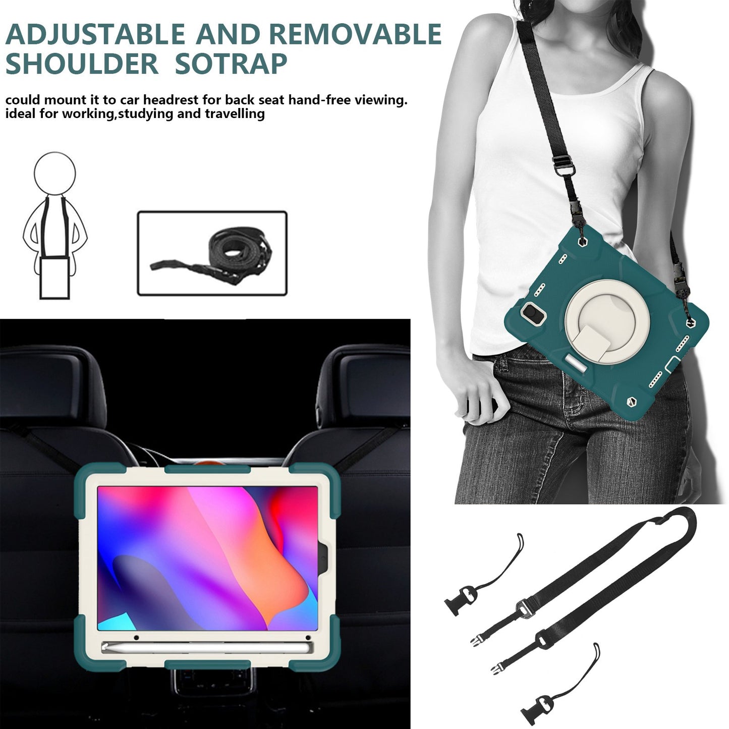 For iPad mini (2021) Case Hard PC + Soft Silicone Shockproof Kickstand Cover with Pencil Holder and Shoulder Strap