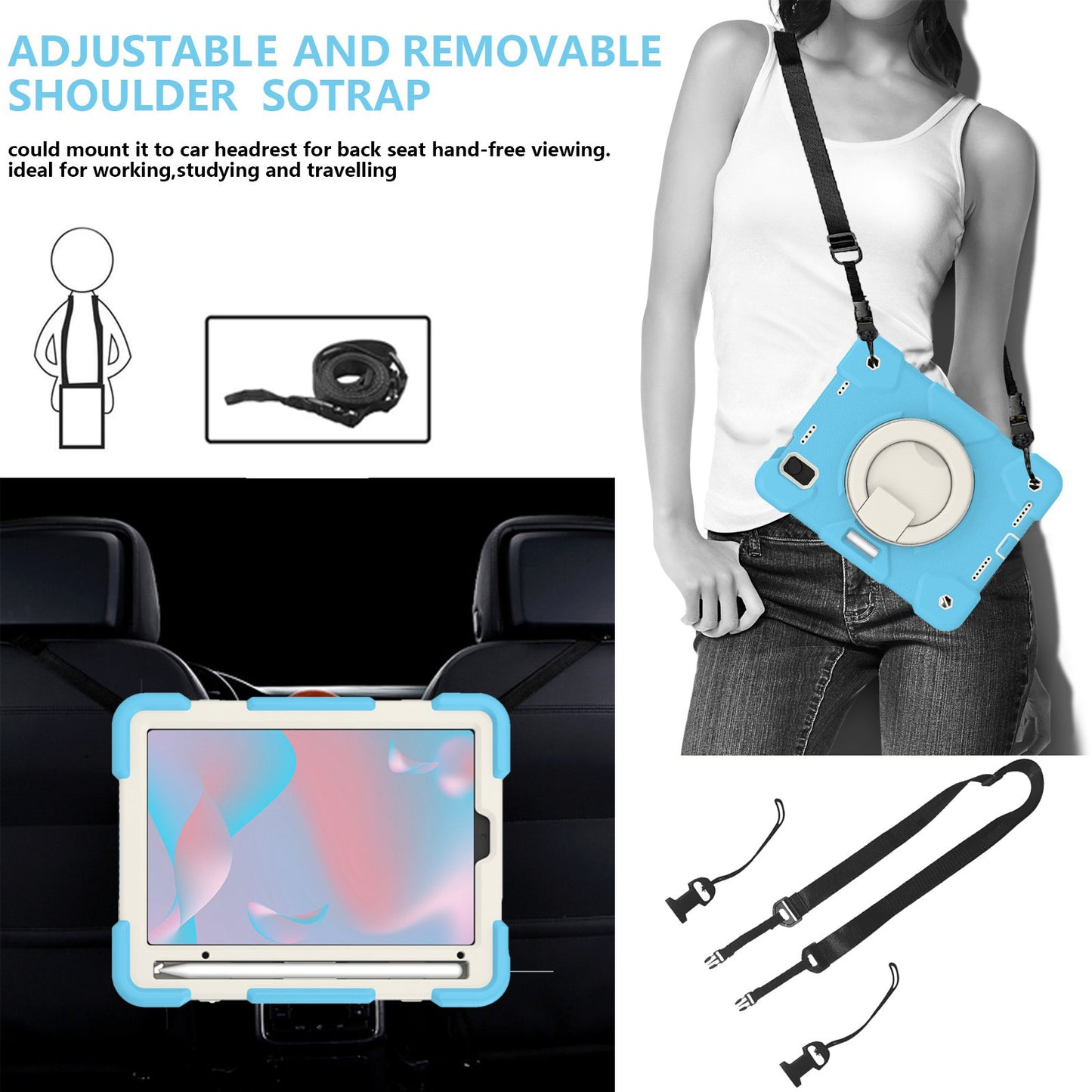 For iPad mini (2021) Case Hard PC + Soft Silicone Shockproof Kickstand Cover with Pencil Holder and Shoulder Strap