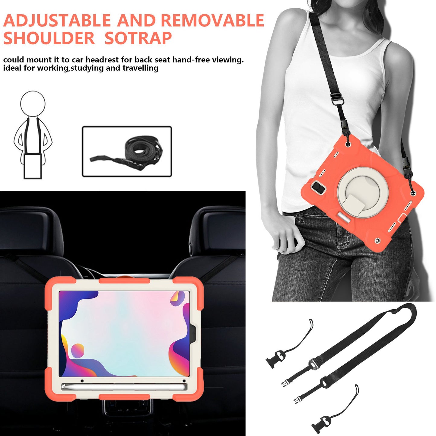 For iPad mini (2021) Case Hard PC + Soft Silicone Shockproof Kickstand Cover with Pencil Holder and Shoulder Strap