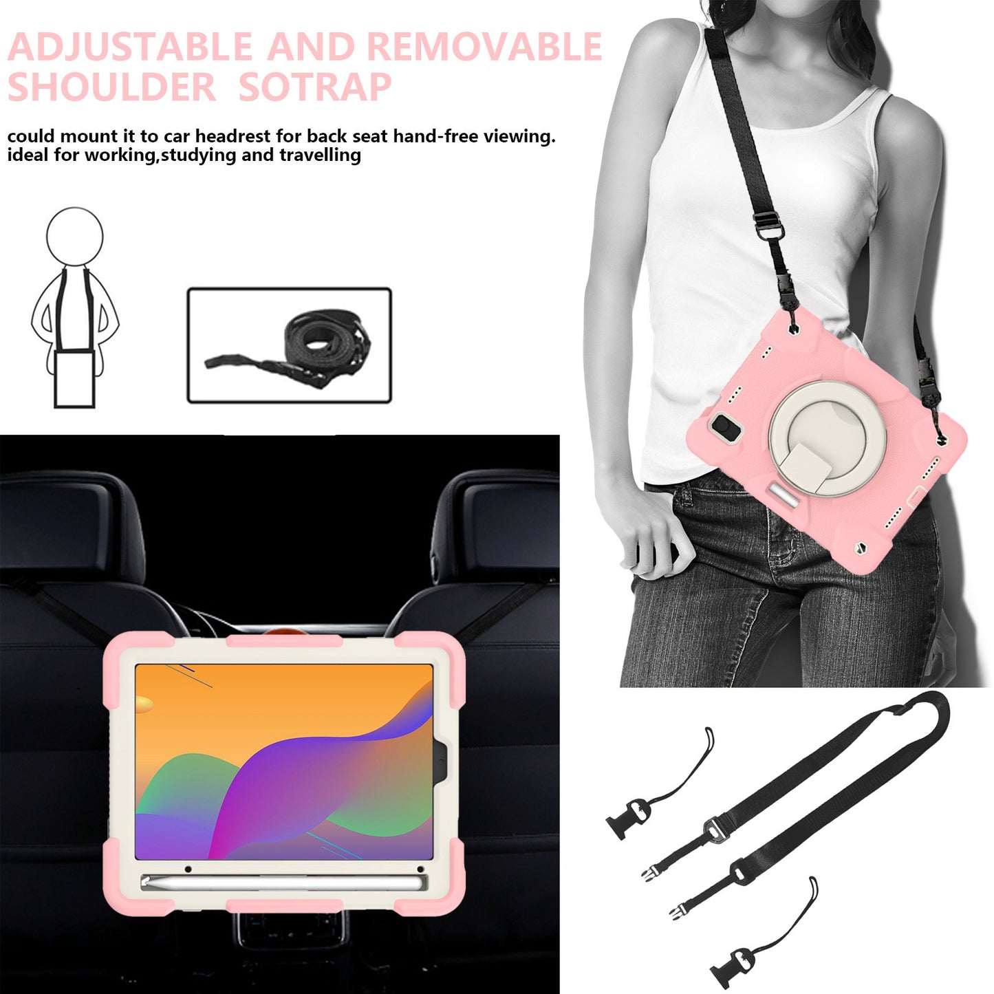 For iPad mini (2021) Case Hard PC + Soft Silicone Shockproof Kickstand Cover with Pencil Holder and Shoulder Strap