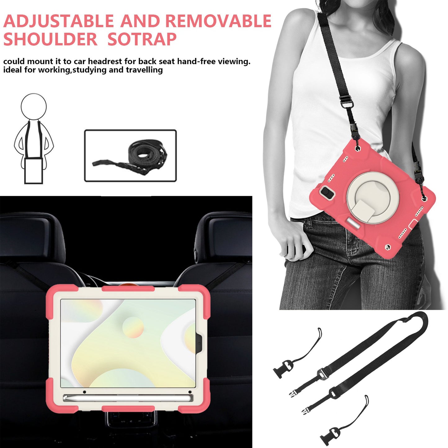 For iPad mini (2021) Case Hard PC + Soft Silicone Shockproof Kickstand Cover with Pencil Holder and Shoulder Strap