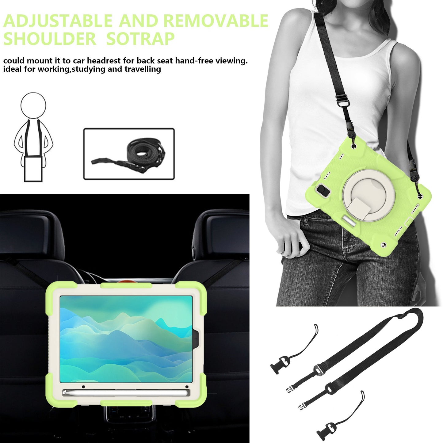 For iPad mini (2021) Case Hard PC + Soft Silicone Shockproof Kickstand Cover with Pencil Holder and Shoulder Strap