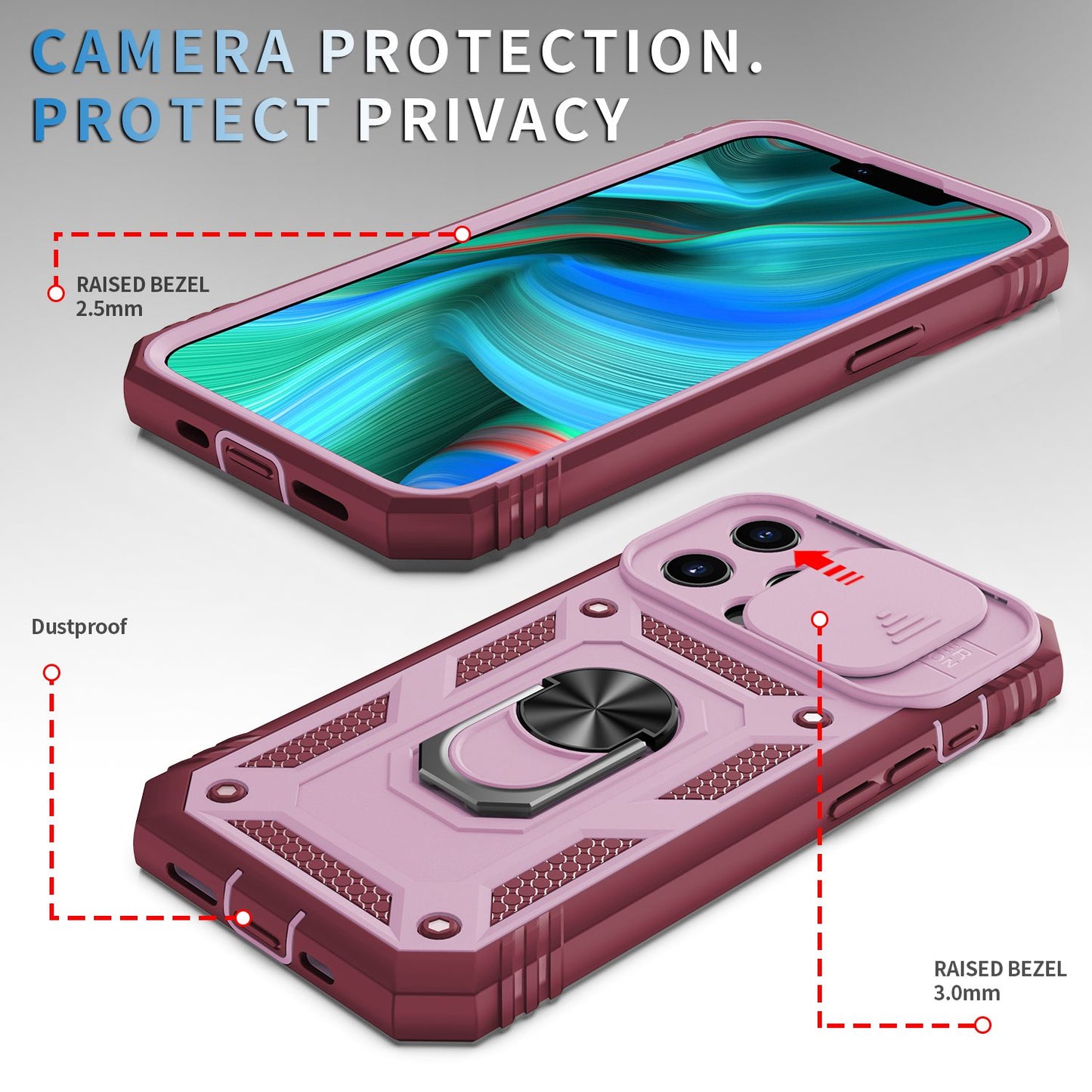 For iPhone 13 Pro 6.1 inch Built-in Kickstand Sliding Camera Cover PC+TPU Wear-resistant Phone Case Protector with Card Clot