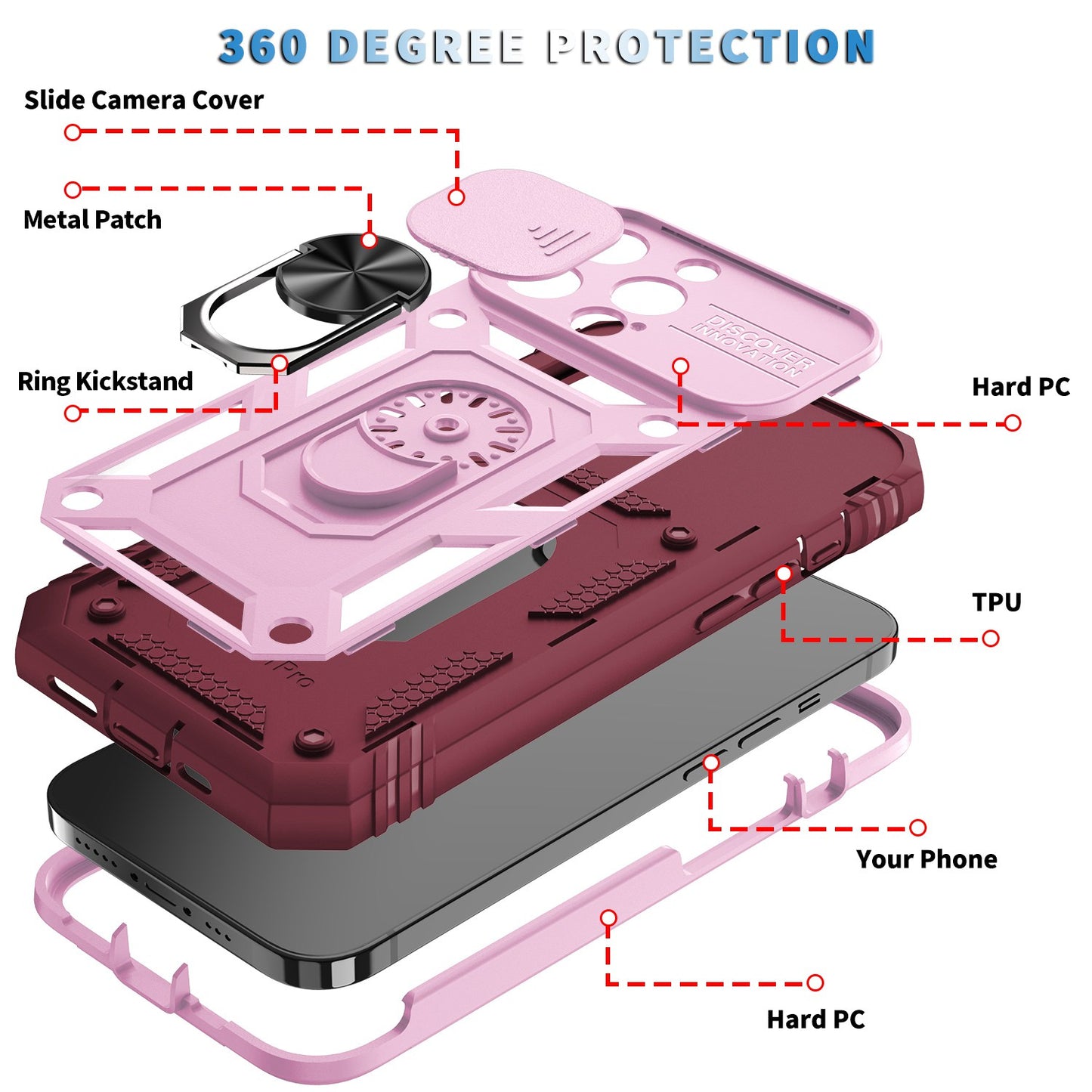For iPhone 13 Pro 6.1 inch Built-in Kickstand Sliding Camera Cover PC+TPU Wear-resistant Phone Case Protector with Card Clot