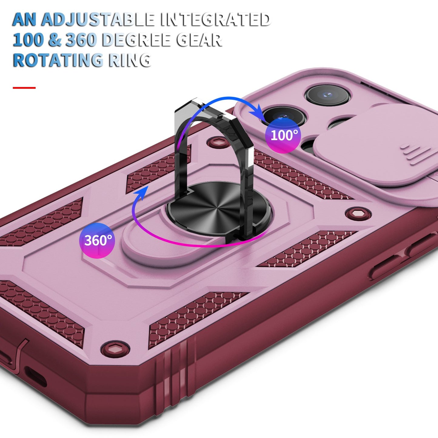 For iPhone 13 Pro 6.1 inch Built-in Kickstand Sliding Camera Cover PC+TPU Wear-resistant Phone Case Protector with Card Clot