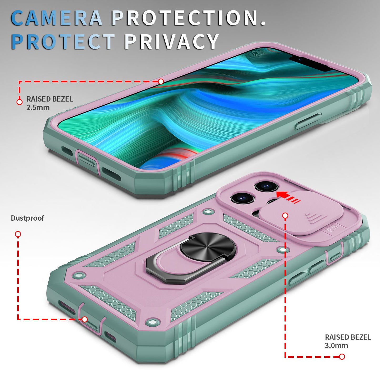 For iPhone 13 Pro 6.1 inch Built-in Kickstand Sliding Camera Cover PC+TPU Wear-resistant Phone Case Protector with Card Clot