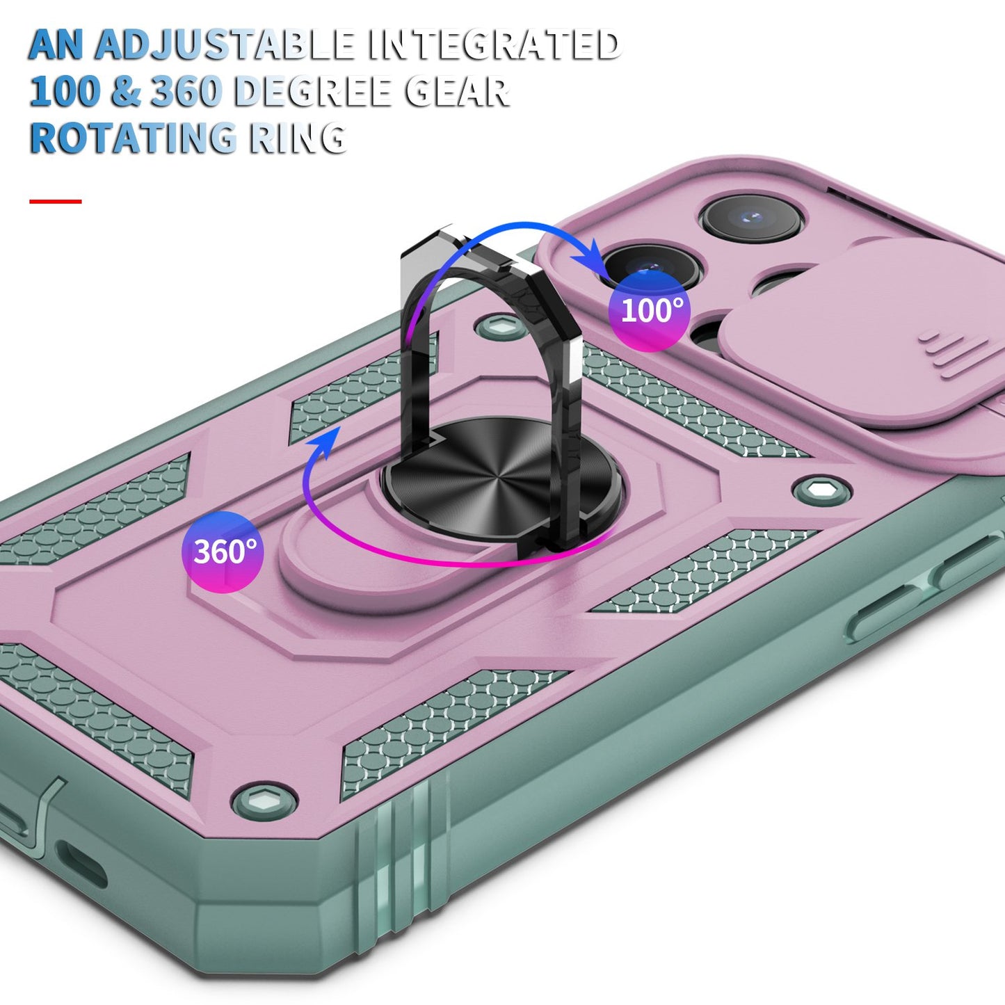 For iPhone 13 Pro 6.1 inch Built-in Kickstand Sliding Camera Cover PC+TPU Wear-resistant Phone Case Protector with Card Clot