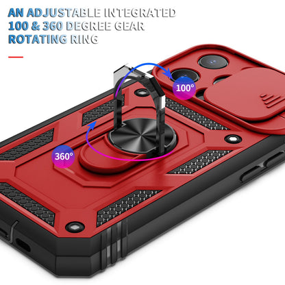 For iPhone 13 Pro 6.1 inch Built-in Kickstand Sliding Camera Cover PC+TPU Wear-resistant Phone Case Protector with Card Clot