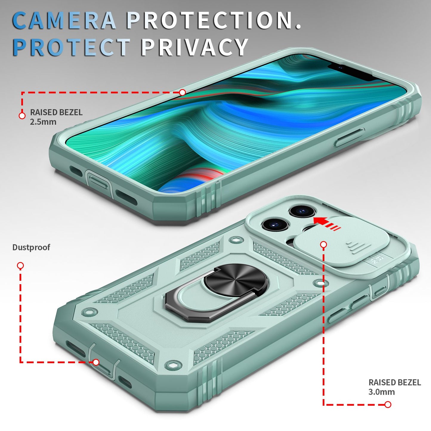 For iPhone 13 Pro 6.1 inch Built-in Kickstand Sliding Camera Cover PC+TPU Wear-resistant Phone Case Protector with Card Clot