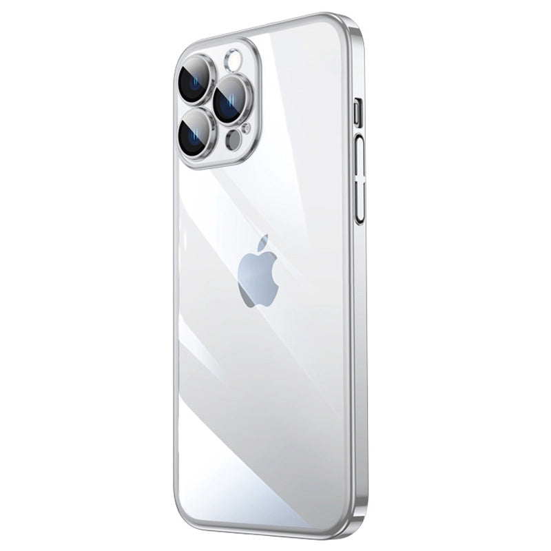 For iPhone 13 Pro 6.1 inch Electroplated Edge Hard PC Clear Case Camera Protection Shockproof Anti-Fall Phone Cover