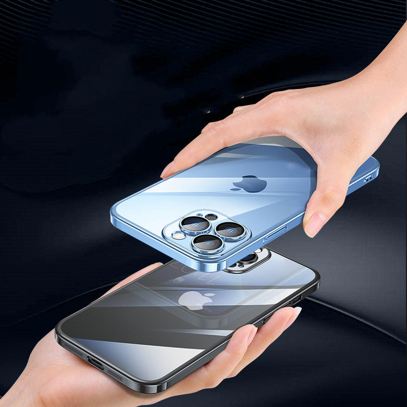 For iPhone 13 Pro 6.1 inch Electroplated Edge Hard PC Clear Case Camera Protection Shockproof Anti-Fall Phone Cover