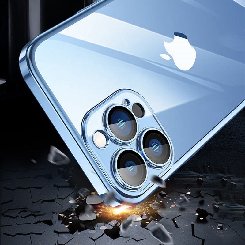 For iPhone 13 Pro 6.1 inch Electroplated Edge Hard PC Clear Case Camera Protection Shockproof Anti-Fall Phone Cover