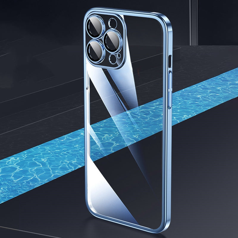 For iPhone 13 Pro 6.1 inch Electroplated Edge Hard PC Clear Case Camera Protection Shockproof Anti-Fall Phone Cover