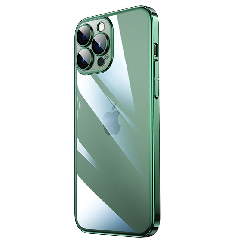 For iPhone 13 Pro 6.1 inch Electroplated Edge Hard PC Clear Case Camera Protection Shockproof Anti-Fall Phone Cover