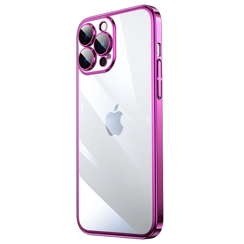 For iPhone 13 Pro 6.1 inch Electroplated Edge Hard PC Clear Case Camera Protection Shockproof Anti-Fall Phone Cover