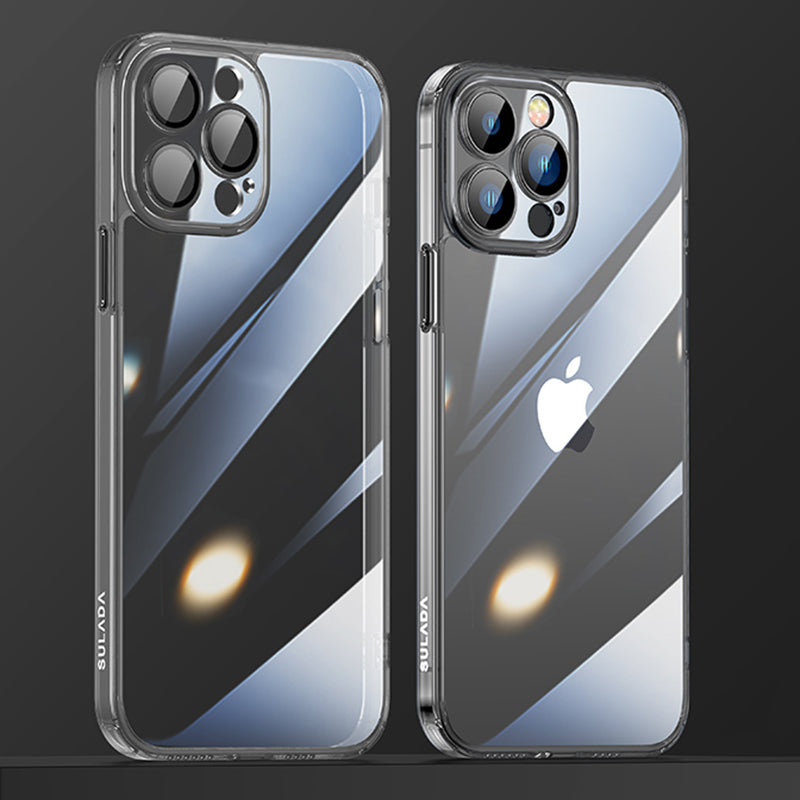 SULADA Crystal Steel Series for iPhone 13 Pro 6.1 inch TPU + Tempered Glass Hybrid Phone Case Electroplating Airbag Anti-fall Protection Cover