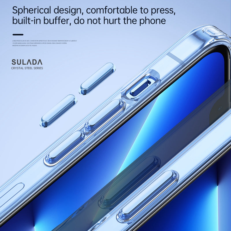 SULADA Crystal Steel Series for iPhone 13 Pro 6.1 inch TPU + Tempered Glass Hybrid Phone Case Electroplating Airbag Anti-fall Protection Cover