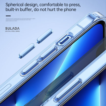 SULADA Crystal Steel Series for iPhone 13 Pro 6.1 inch TPU + Tempered Glass Hybrid Phone Case Electroplating Airbag Anti-fall Protection Cover