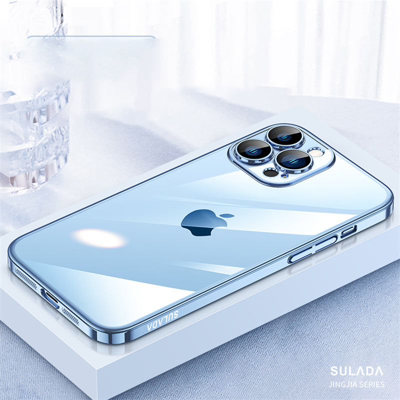 SULADA JINGJIA Series for iPhone 13 Pro 6.1 inch Electroplating Ultra Slim PC Phone Case with Tempered Glass Lens Protector