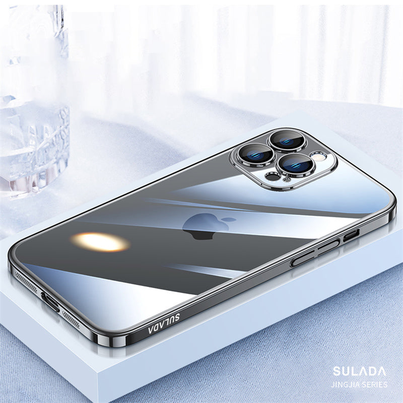 SULADA JINGJIA Series for iPhone 13 Pro 6.1 inch Electroplating Ultra Slim PC Phone Case with Tempered Glass Lens Protector