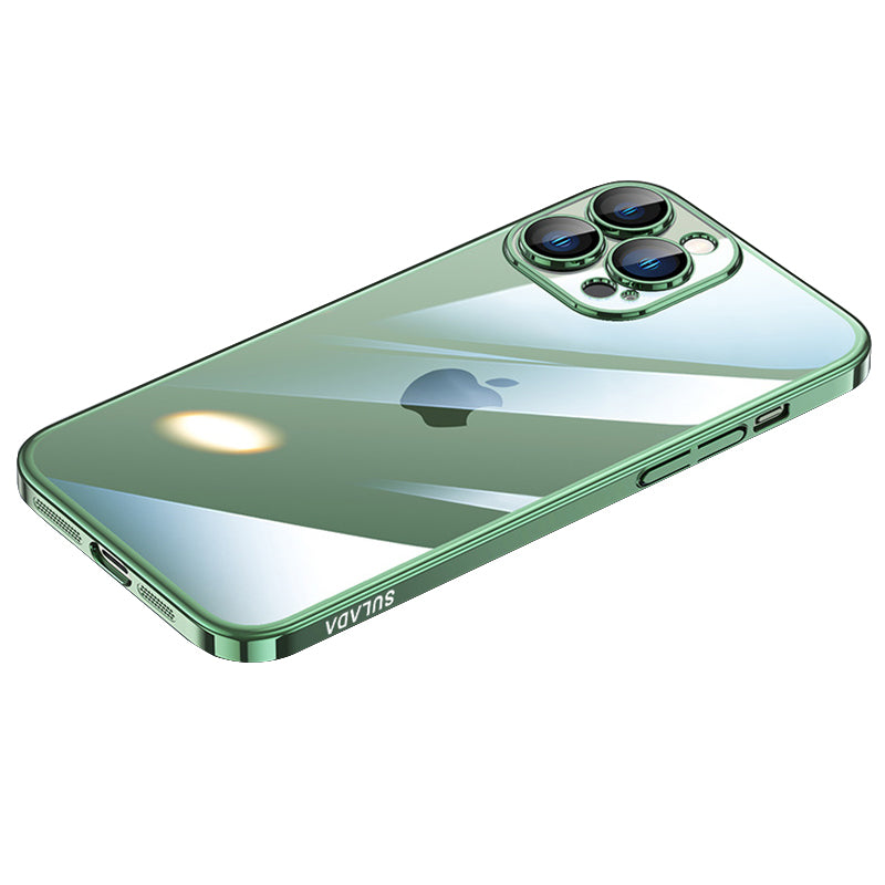 SULADA JINGJIA Series for iPhone 13 Pro 6.1 inch Electroplating Ultra Slim PC Phone Case with Tempered Glass Lens Protector