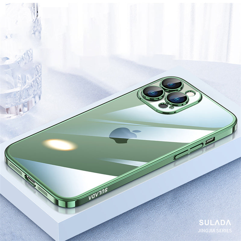 SULADA JINGJIA Series for iPhone 13 Pro 6.1 inch Electroplating Ultra Slim PC Phone Case with Tempered Glass Lens Protector