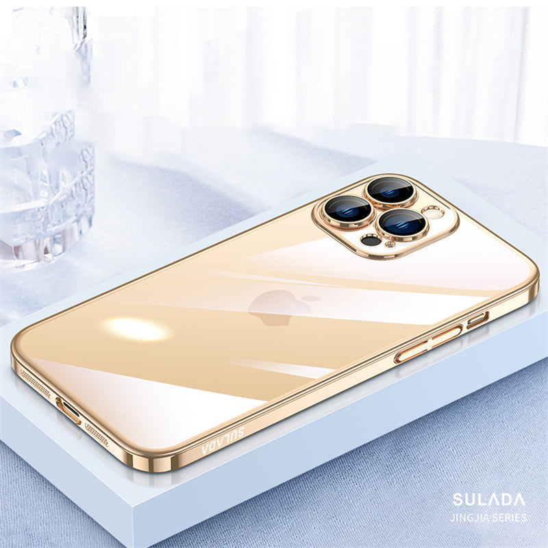 SULADA JINGJIA Series for iPhone 13 Pro 6.1 inch Electroplating Ultra Slim PC Phone Case with Tempered Glass Lens Protector