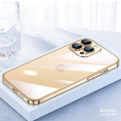 SULADA JINGJIA Series for iPhone 13 Pro 6.1 inch Electroplating Ultra Slim PC Phone Case with Tempered Glass Lens Protector