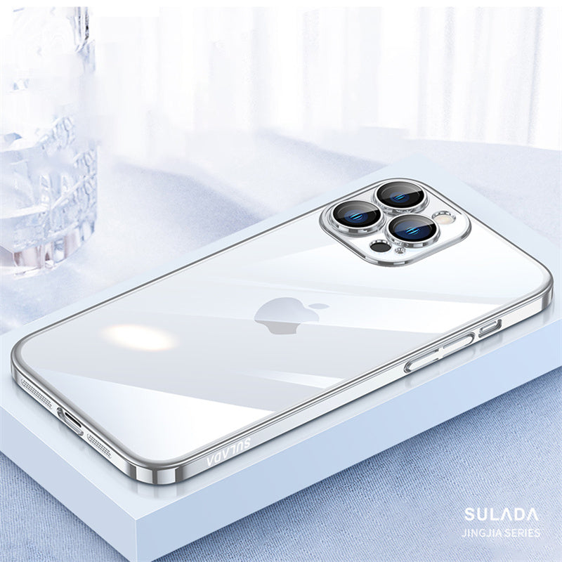 SULADA JINGJIA Series for iPhone 13 Pro 6.1 inch Electroplating Ultra Slim PC Phone Case with Tempered Glass Lens Protector