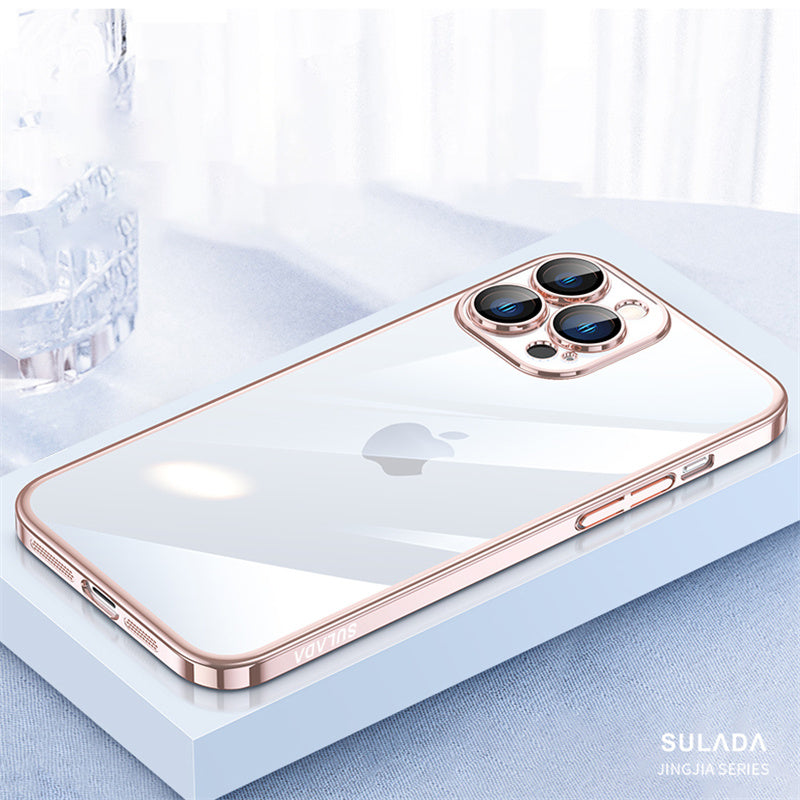 SULADA JINGJIA Series for iPhone 13 Pro 6.1 inch Electroplating Ultra Slim PC Phone Case with Tempered Glass Lens Protector