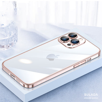 SULADA JINGJIA Series for iPhone 13 Pro 6.1 inch Electroplating Ultra Slim PC Phone Case with Tempered Glass Lens Protector