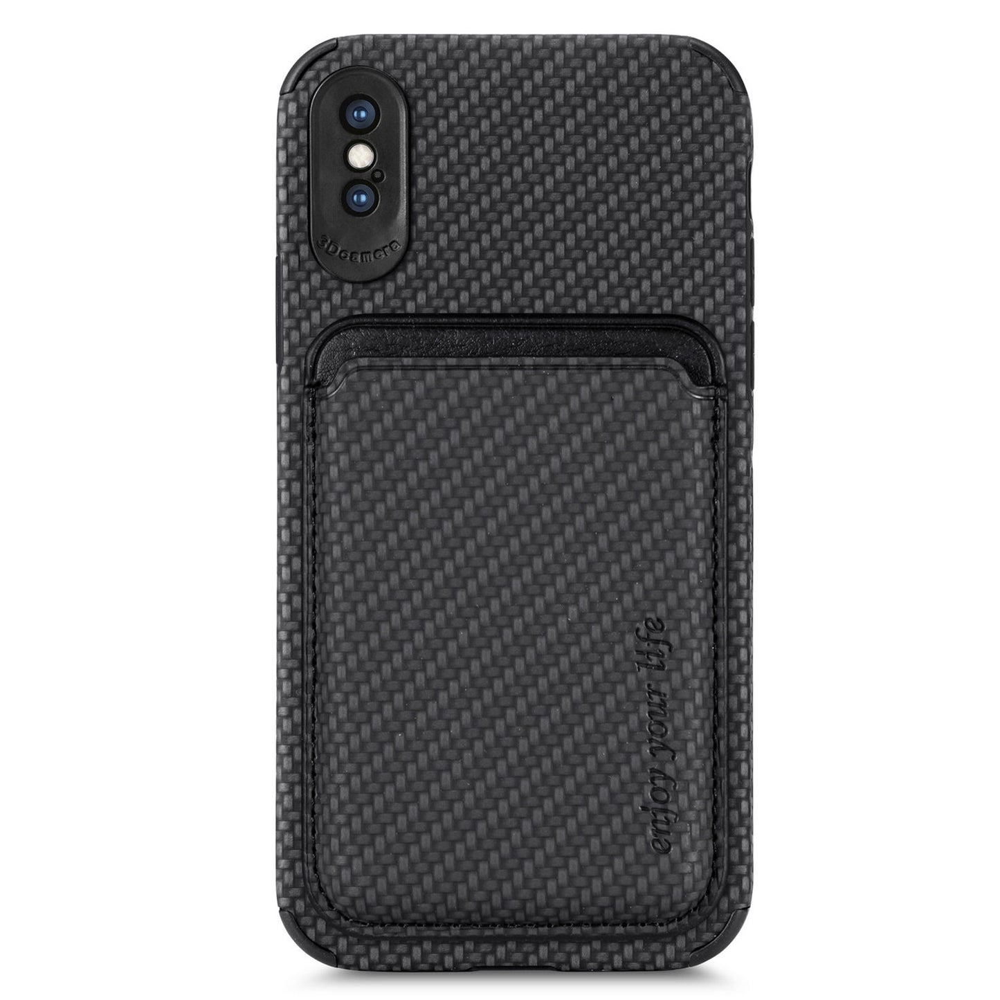 For iPhone X/XS 5.8 inch Carbon Fiber Texture Wear-resistant Phone Case PU Leather + TPU + PVC Protector with Detachable Magnetic Card Holder