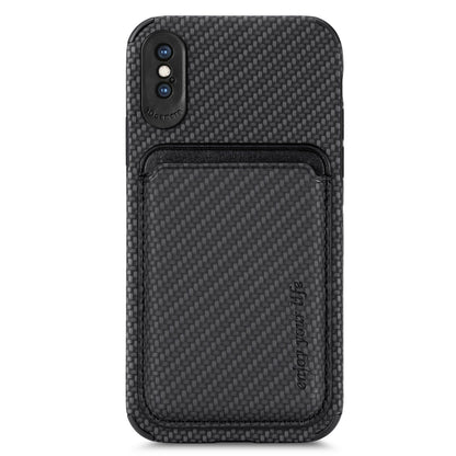 For iPhone X/XS 5.8 inch Carbon Fiber Texture Wear-resistant Phone Case PU Leather + TPU + PVC Protector with Detachable Magnetic Card Holder