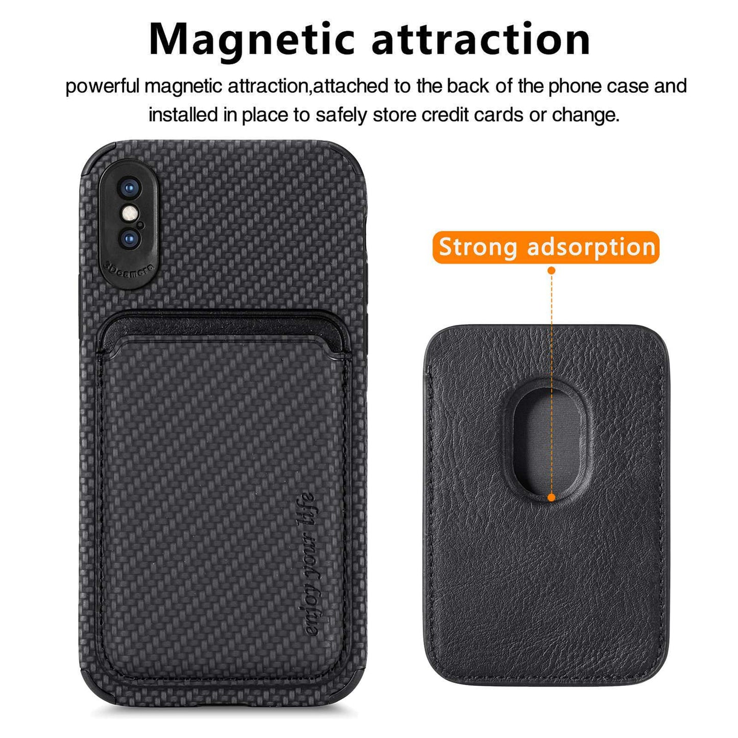 For iPhone X/XS 5.8 inch Carbon Fiber Texture Wear-resistant Phone Case PU Leather + TPU + PVC Protector with Detachable Magnetic Card Holder