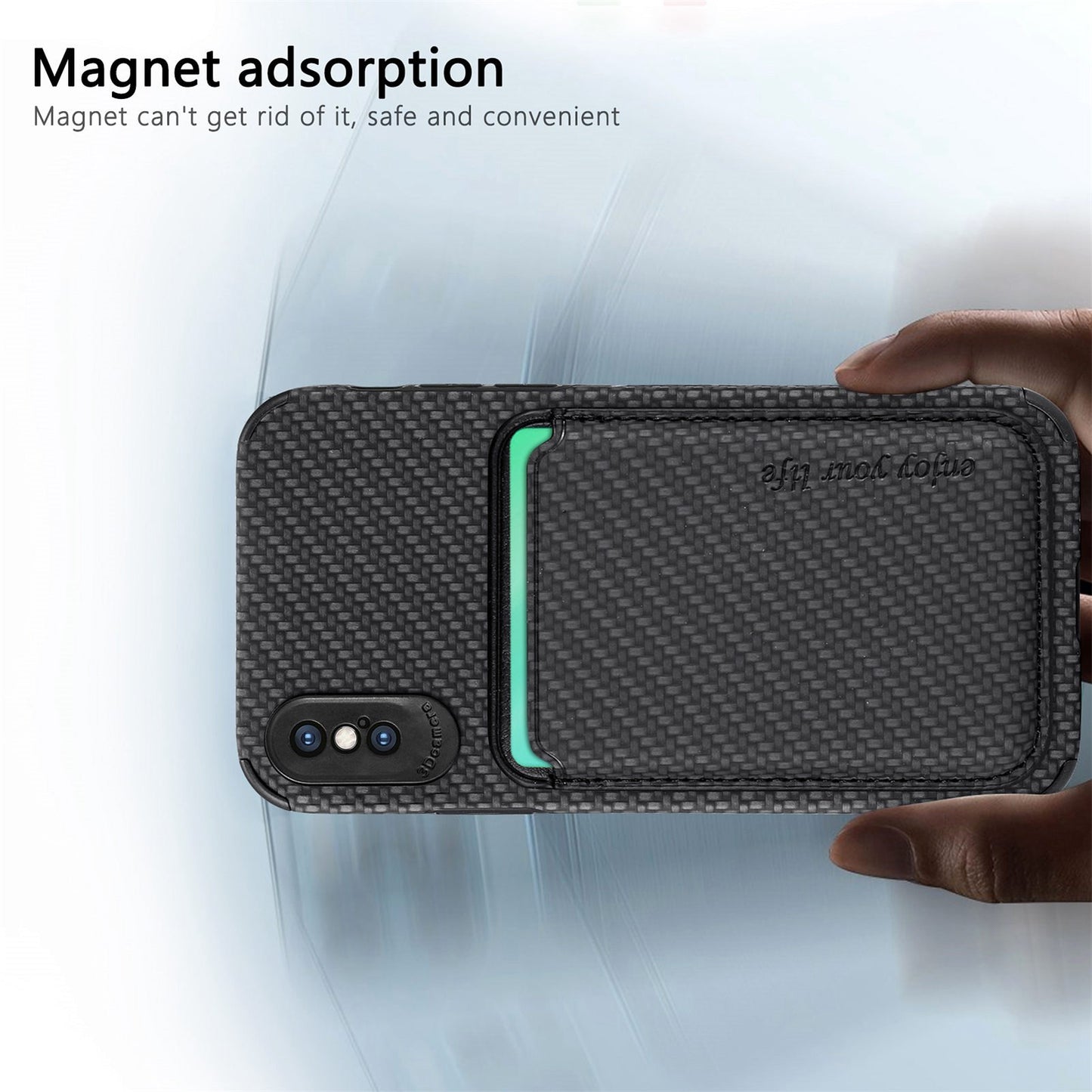 For iPhone X/XS 5.8 inch Carbon Fiber Texture Wear-resistant Phone Case PU Leather + TPU + PVC Protector with Detachable Magnetic Card Holder