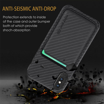 For iPhone X/XS 5.8 inch Carbon Fiber Texture Wear-resistant Phone Case PU Leather + TPU + PVC Protector with Detachable Magnetic Card Holder