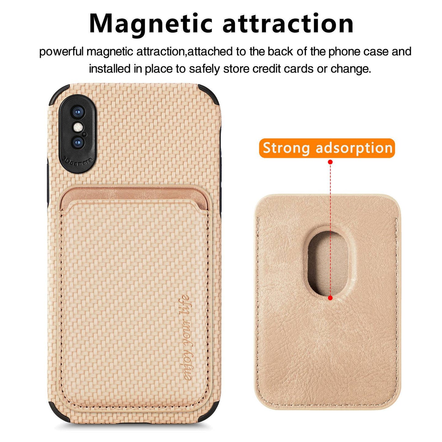 For iPhone X/XS 5.8 inch Carbon Fiber Texture Wear-resistant Phone Case PU Leather + TPU + PVC Protector with Detachable Magnetic Card Holder