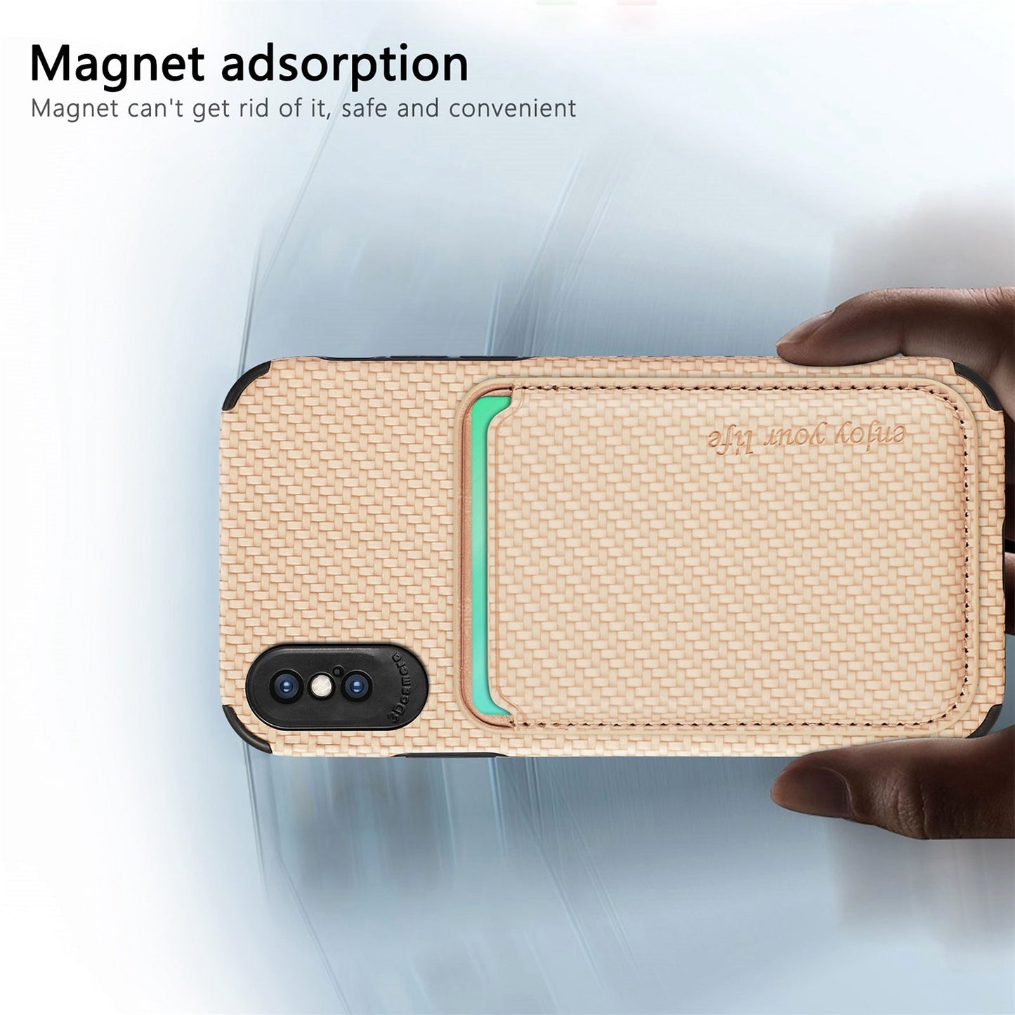 For iPhone X/XS 5.8 inch Carbon Fiber Texture Wear-resistant Phone Case PU Leather + TPU + PVC Protector with Detachable Magnetic Card Holder