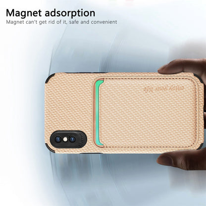 For iPhone X/XS 5.8 inch Carbon Fiber Texture Wear-resistant Phone Case PU Leather + TPU + PVC Protector with Detachable Magnetic Card Holder