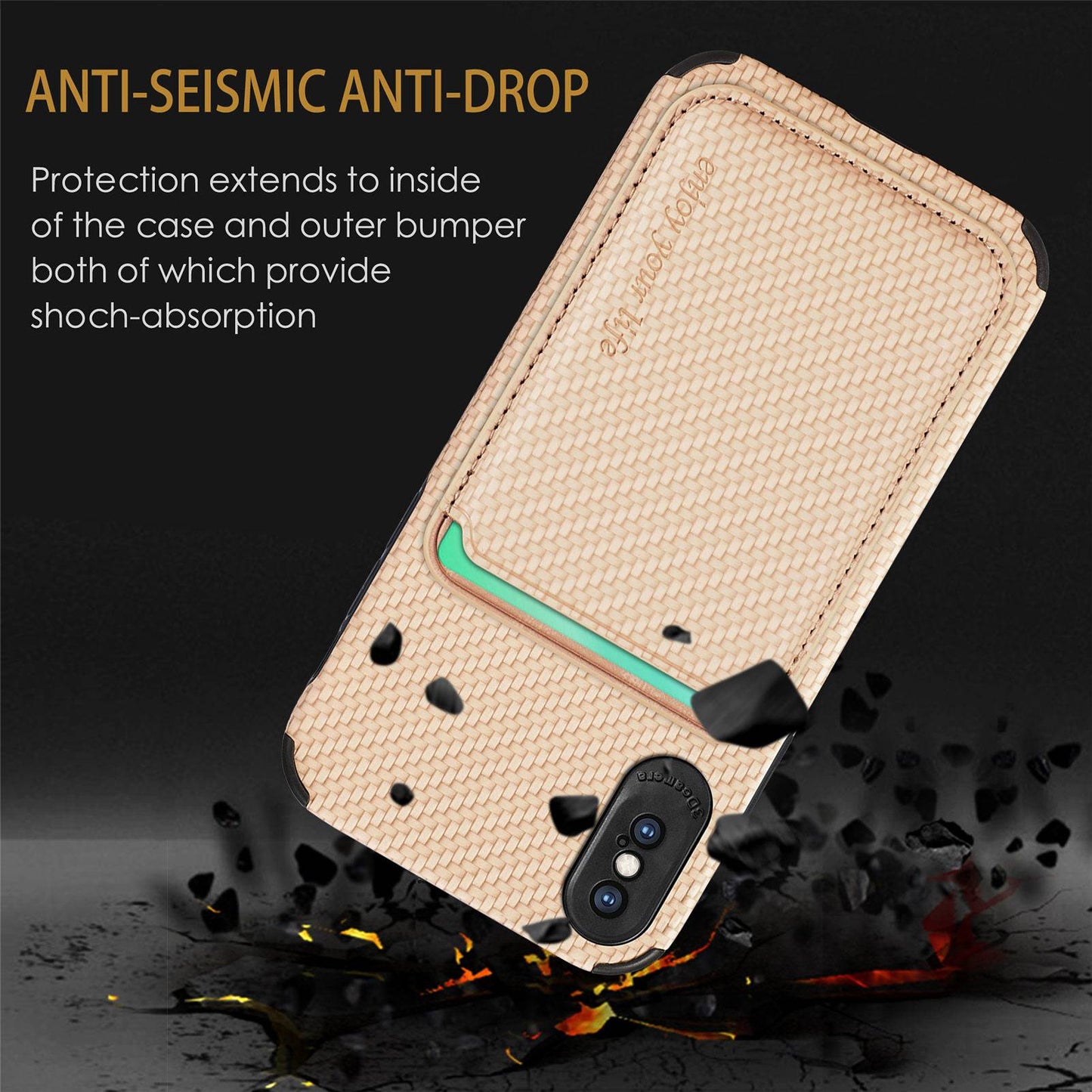 For iPhone X/XS 5.8 inch Carbon Fiber Texture Wear-resistant Phone Case PU Leather + TPU + PVC Protector with Detachable Magnetic Card Holder