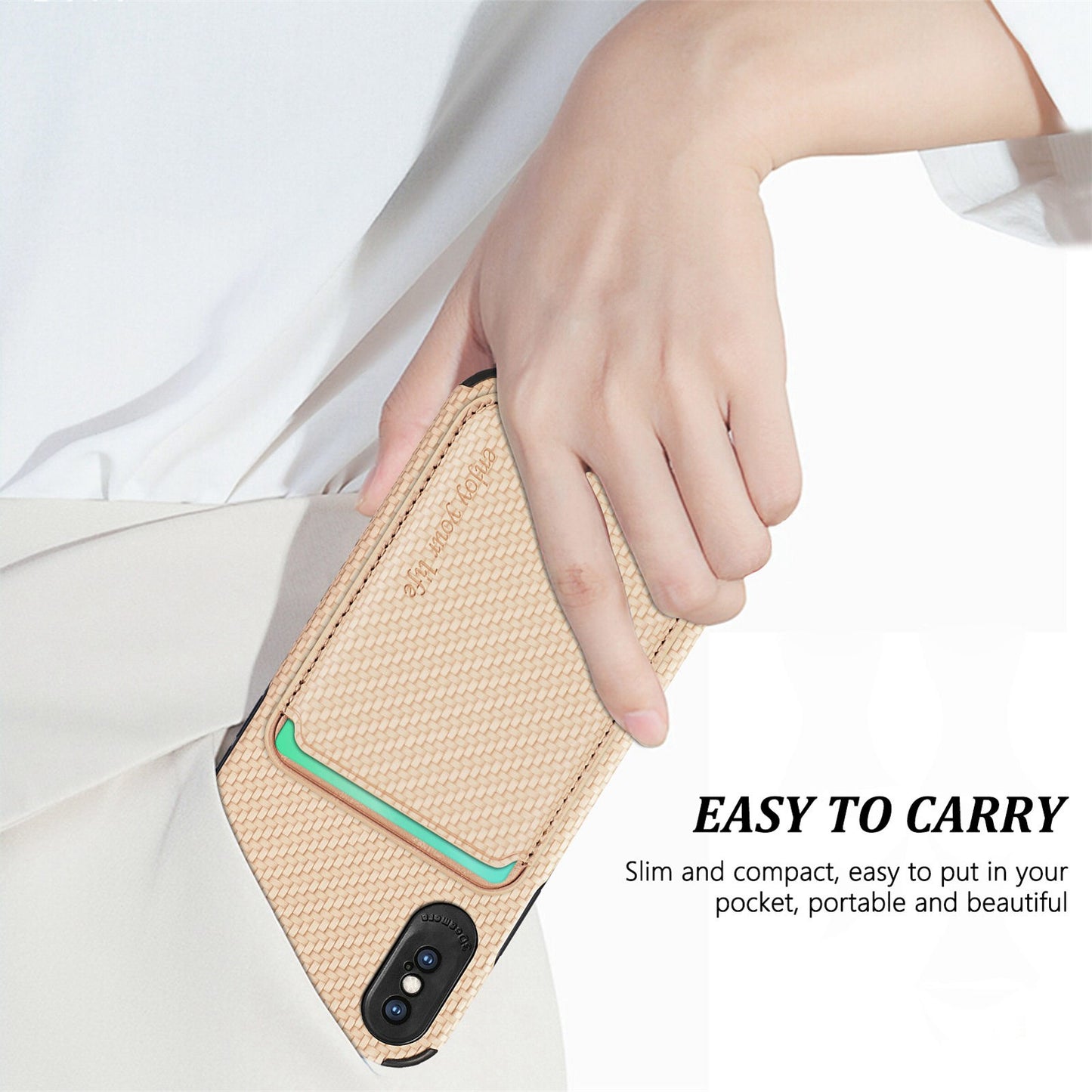 For iPhone X/XS 5.8 inch Carbon Fiber Texture Wear-resistant Phone Case PU Leather + TPU + PVC Protector with Detachable Magnetic Card Holder