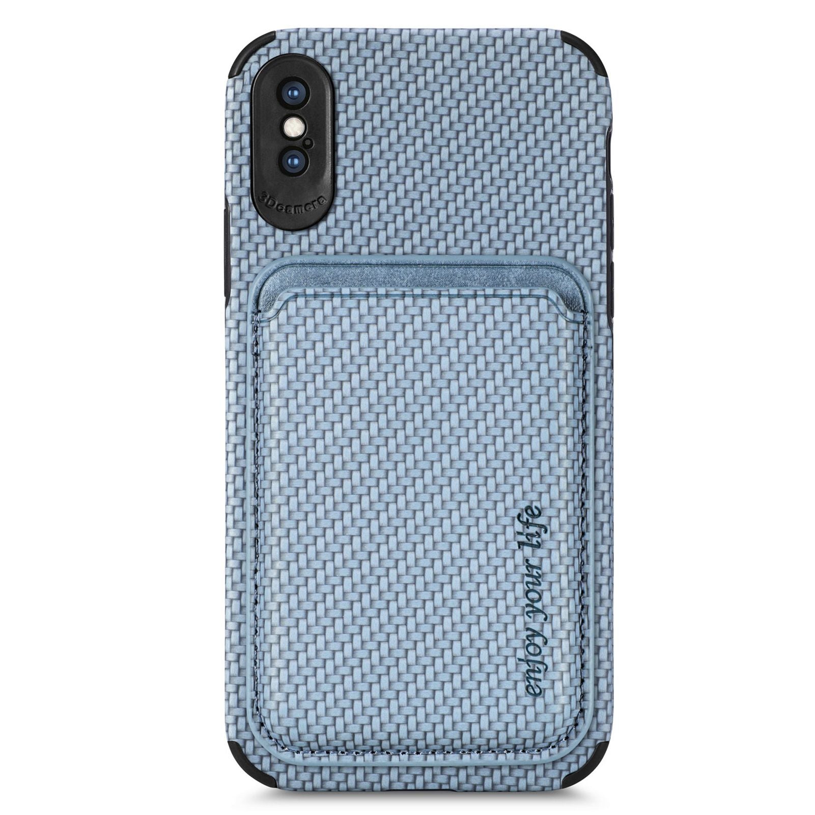 For iPhone X/XS 5.8 inch Carbon Fiber Texture Wear-resistant Phone Case PU Leather + TPU + PVC Protector with Detachable Magnetic Card Holder