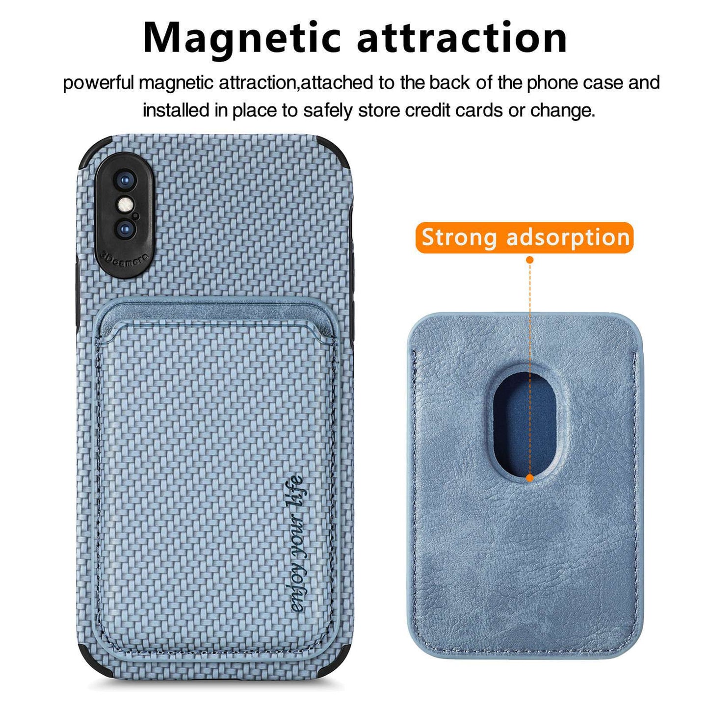 For iPhone X/XS 5.8 inch Carbon Fiber Texture Wear-resistant Phone Case PU Leather + TPU + PVC Protector with Detachable Magnetic Card Holder