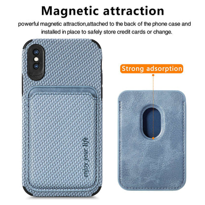 For iPhone X/XS 5.8 inch Carbon Fiber Texture Wear-resistant Phone Case PU Leather + TPU + PVC Protector with Detachable Magnetic Card Holder