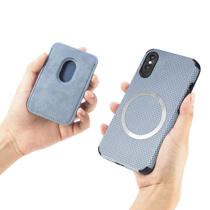 For iPhone X/XS 5.8 inch Carbon Fiber Texture Wear-resistant Phone Case PU Leather + TPU + PVC Protector with Detachable Magnetic Card Holder