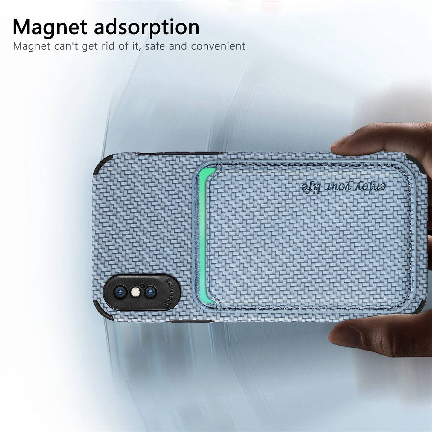 For iPhone X/XS 5.8 inch Carbon Fiber Texture Wear-resistant Phone Case PU Leather + TPU + PVC Protector with Detachable Magnetic Card Holder