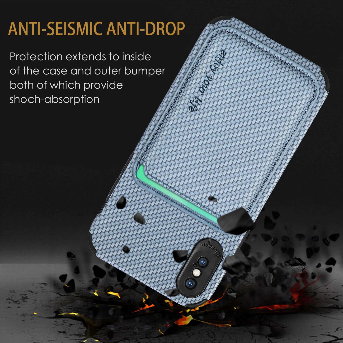 For iPhone X/XS 5.8 inch Carbon Fiber Texture Wear-resistant Phone Case PU Leather + TPU + PVC Protector with Detachable Magnetic Card Holder