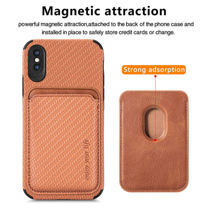 For iPhone X/XS 5.8 inch Carbon Fiber Texture Wear-resistant Phone Case PU Leather + TPU + PVC Protector with Detachable Magnetic Card Holder