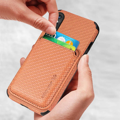 For iPhone X/XS 5.8 inch Carbon Fiber Texture Wear-resistant Phone Case PU Leather + TPU + PVC Protector with Detachable Magnetic Card Holder