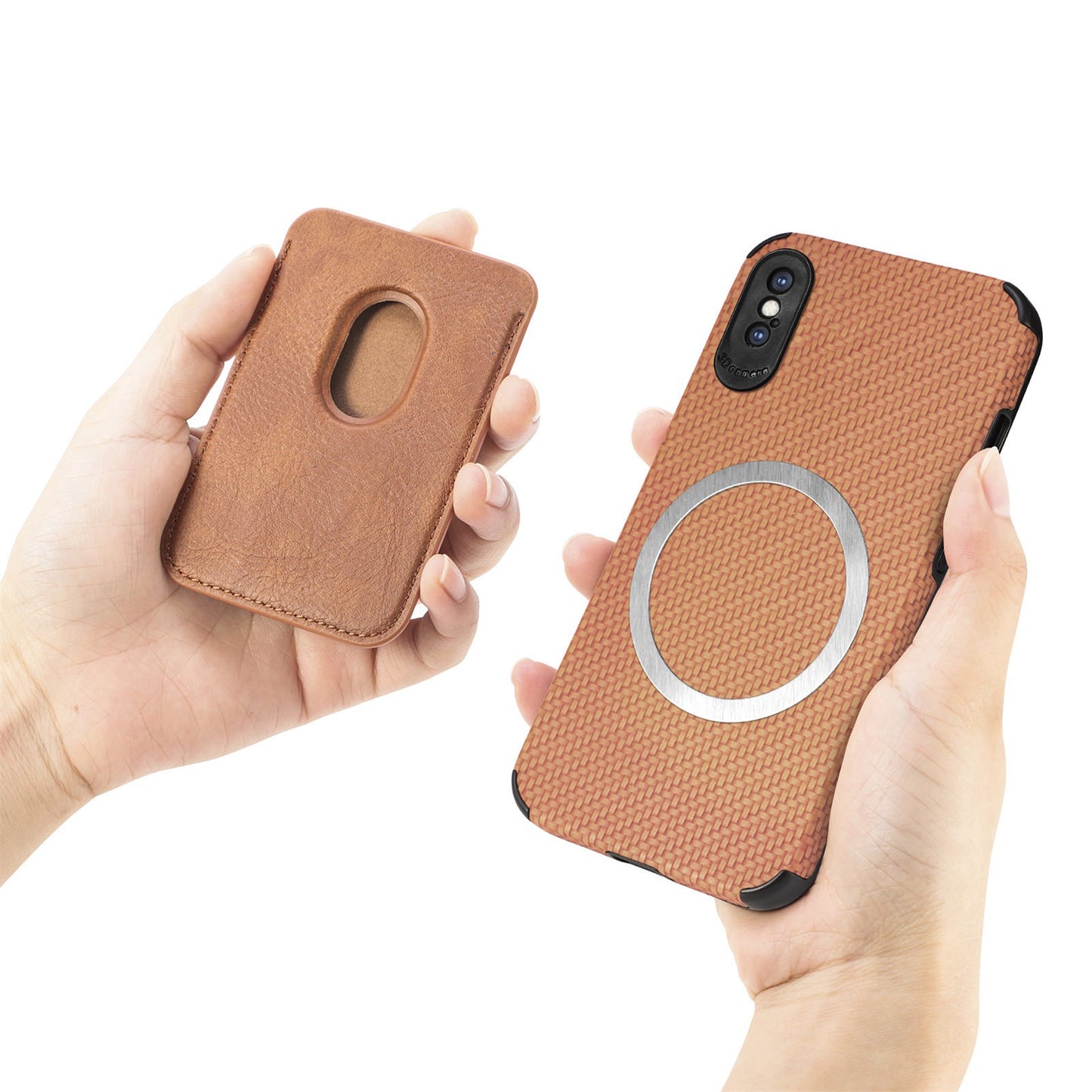 For iPhone X/XS 5.8 inch Carbon Fiber Texture Wear-resistant Phone Case PU Leather + TPU + PVC Protector with Detachable Magnetic Card Holder